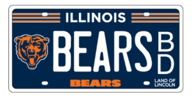 A license plate displaying the Chicago Bears logo